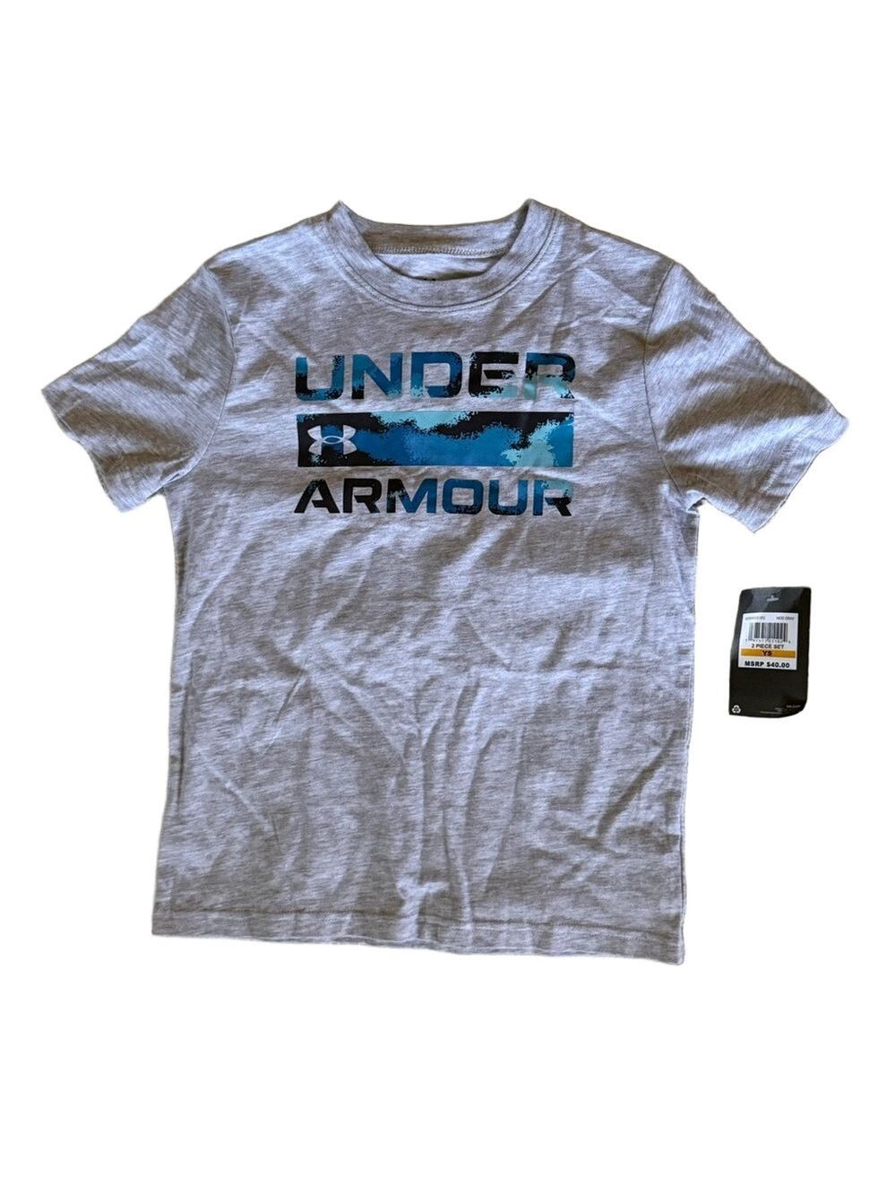 Under Armour Youth Small Graphic T-Shirt | Gray Teal Black Athletic Tee